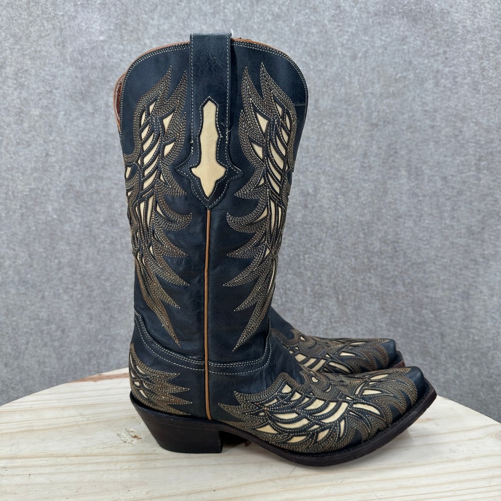 Lucchese Hillsboro M3582 Western Boots Women Black Crackle Bone Inlay Snip Toe - Picture 5 of 11